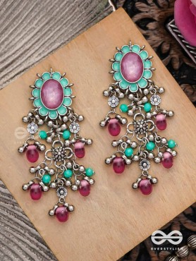 The Rosy Mist - Enamelled Oxidised Earrings