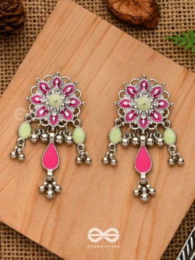 The Hibiscus Fantasy - Enamelled Oxidised Earrings