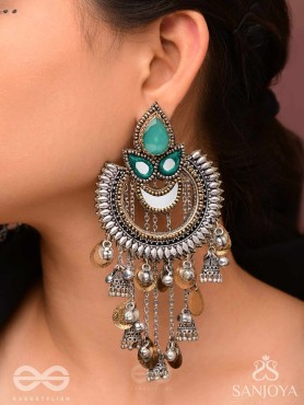 Ashtri - Deep in The Woods - Stone, Mirrors And Beads Hand Embroidered Oxidised Earrings