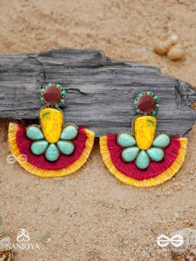 Suryatejas - The Sun-Kissed - Stones, Beads And Resham Hand Embroidered Earrings