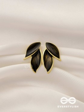 Petals Panache - Golden Enamelled Earrings (Black)