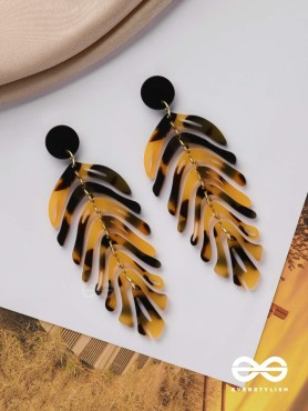 The Tropical Leaflets - Acrylic Earrings (Black And Yellow)