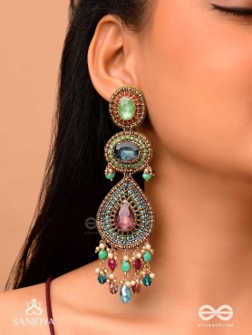 Adhirajani - The Night Stories - Stones, Beads And Glass Drops Hand Embroidered Earrings
