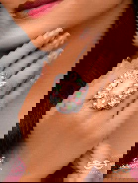 SUKRATMANI –WELL-CRAFTED GEM –HAND EMBROIDERED PINK RING EMBELLISHED WITH STONES AND PEARLS