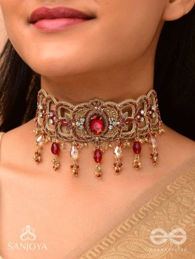 Ratnavati Hara- Adorned with Gemstones- Embroidered Gemstone Neckpiece with Beads & Thread work