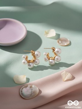 Plush desires- Golden circular earrings with studded pearls 