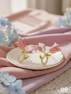 Petal Grace- Pink floral charm earrings