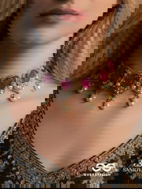 PREMABHUSHANAM - ADORNMENT OF LOVE - RED ENAMEL ON STONES, PEARLS AND KUNDAN DETAILING CHOKER NECKLACE