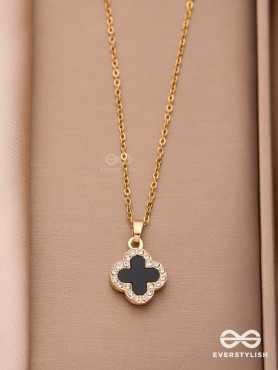 Mystic Clover - Crystal Embellished 2-in-1 Pendant (Black and White)