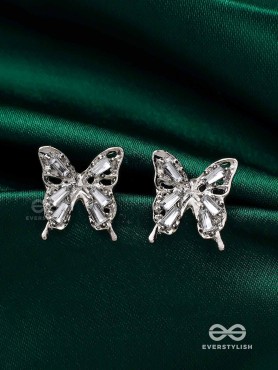HEAVENLY WINGSPAN - SILVER TONED BUTTERFLY EARRINGS 