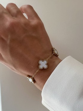 GOLDEN WHITE CLOVER - HOLOGRAPHIC STAINLESS STEEL 18K GOLD PLATED ANTI TARNISH BRACELET