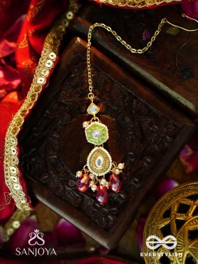 RUPANJALI - TRIBUTE TO BEAUTY - PEARLS, BEADS AND KUNDAN HAND EMBROIDERED MAANG TIKA
