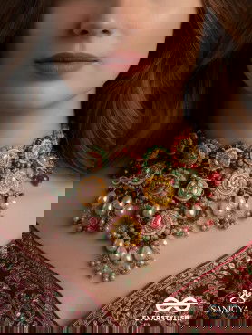 VIBHAVARI - NIGHT FULL OF SPLENDOR - MULTI-COLOR ENAMELLED KUNDAN NECKLACE WITH PEARLS AND BEADS