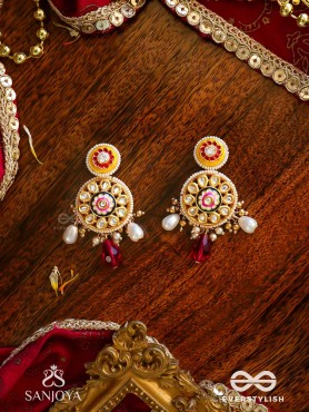 DIVYANJALI - DIVINE OFFERING-  KUNDAN, PEARLS, AND RED STONES HANDMADE EARRINGS