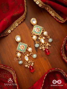 ANUPAMA - INCOMPARABLE BEAUTY - STATEMENT ENAMELLED KUNDAN EARRINGS WITH DAZZLING PEARLS, BEADS AND GEMS