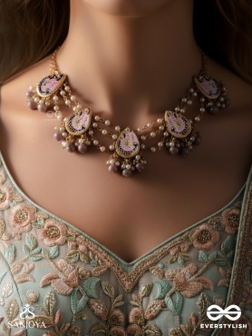 CHITRAMANI - JEWELLED ART - HANDCRAFTED KUNDAN NECKLACE WITH DETAILED ENAMEL WORK AND SOFT GEM DROPS