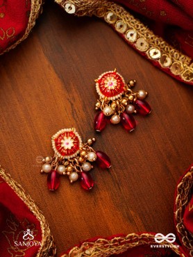 TRADITIONAL RED ENAMELLED POLKI EARRINGS WITH LUSTROUS BEADS AND PEARLS