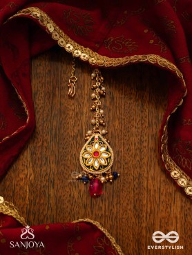 SANDHYARAGA - EVENING HUES - EXQUISITE KUNDAN MAANGTIKA WITH ENAMELLING AND GEM DROPS