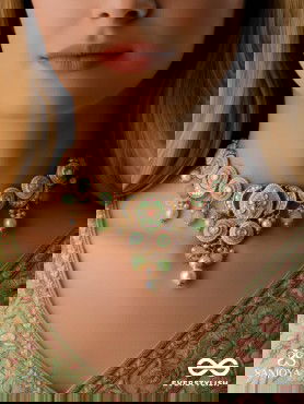 HARITRINA - VERDANT BEAUTY - KUNDAN DAINTY GOLDEN NECKLACE WITH HANDCRAFTED FLORAL ENAMEL WORK