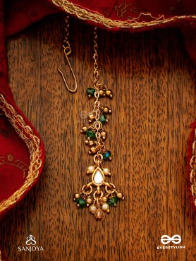 VARSHALEKHA - RAINFALL STROKES - ROYAL HERITAGE MULTI-STRAND KUNDAN MAANGTIKA WITH PEARL STRINGS AND POLKI DROPS