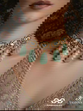 SHITALA - COOLING GRACE - CLASSIC GREEN KUNDAN POLKI CHOKER WITH GOLDEN DETAILS AND SOFT GEM ACCENTS