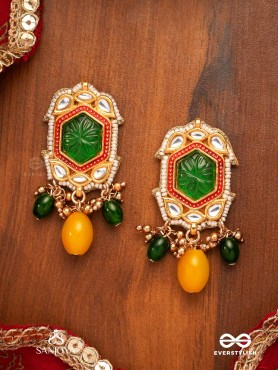 PITAMBRINI - ADORNED IN YELLOW- KUNDAN HANDCRAFTED EARRINGS WITH PEARLS AND BEADS