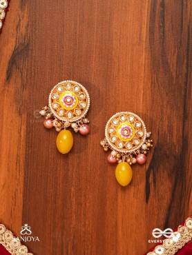 MADHUVARNIKA - HONEY HUE- SOFT FEMININE KUNDAN EARRINGS FEATURING PEARLS AND PASTEL GEMSTONE DROPS