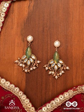 KSHAMINI - GRACEFUL LADY- SLIM CHAIN DESIGN KUNDAN EARRINGS WITH LEAF DESIGN