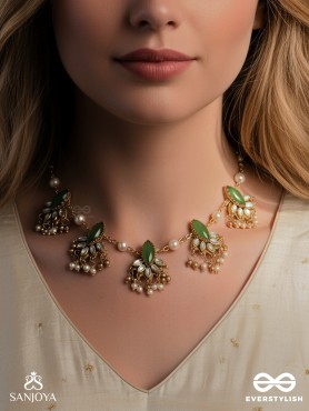 KSHAMINI - GRACEFUL LADY- SLIM CHAIN DESIGN KUNDAN NECKPIECE WITH LEAF DESIGN