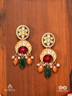 UTKALINI - EXQUISITELY DESIGNED- ENAMEL KUNDAN EARRINGS WITH LAYERED PEARL FRINGES AND VIBRANT BEADS