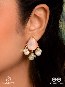 PRAKRITI - NATURE’S TOUCH- PEACH TEARDROP EARRINGS WITH PASTEL GEMSTONES AND BEADS