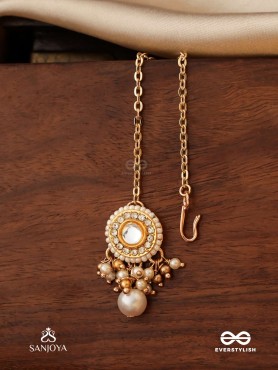 KANAKLEKHA - GOLDEN GLEAM- ROUND POLKI ACCENTED MAANGTIKA WITH DEWY WHITE PEARLS AND WARM EARTHY TONE BEADS