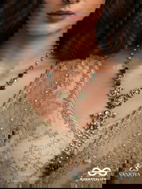 UTKALINI - EXQUISITELY DESIGNED- ENAMEL KUNDAN NECKPIECE WITH LAYERED PEARL FRINGES AND VIBRANT BEADS