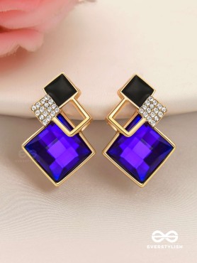 MIDNIGHT GLINT- VIBRANT BLUE GEM  GEOMETRIC EARRINGS