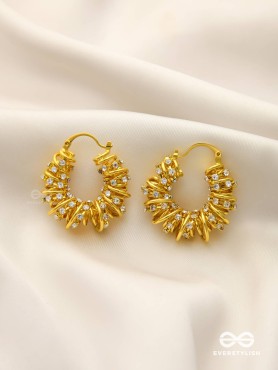 LUSTROUS SWIRLS-  INTRICATE TWISTED GOLD EARRINGS WITH SHIMMERING STONE