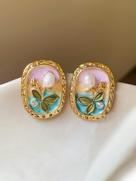 FLORAL MUSE- STATEMENT EARRINGS WITH EMBOSSED FLOWERS AND PEARLS