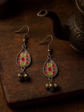 RANG CHARM- OXIDISED ENAMELLED TEARDROP EARRING