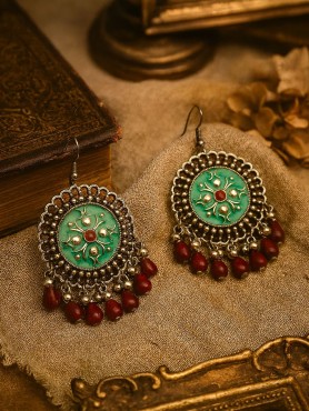 BLUE BURST- ENAMELLED OXIDISED EARRING