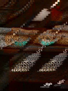 NEEL CHAAND-  ENAMELLED OXIDISED CRESCENT EARRING