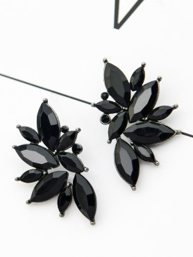 The Embellished Ferns - Statement Stud Earrings - Black