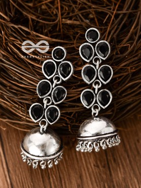 The Playfully Elegant Jhumkas (Onyx Black) - Embellished Oxidised Collection