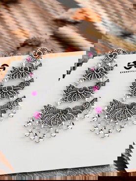 The Embellished Oxidised Collection - Triple Delight Earrings- Pink