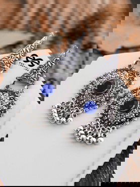 The Embellished Oxidised Collection - Intricate Geometry Earrings- Royal Blue