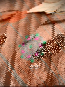 The Charlize Ring (Adjustable) - Ruby Emerald - The Embellished Oxidised Collection