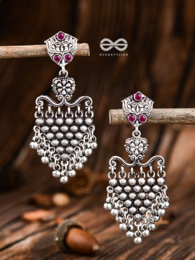 The Cute Mesh Earrings (Ruby Red) - The Embellished Oxidised Collection