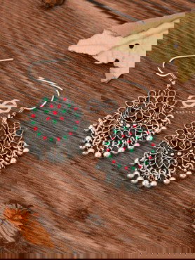 The Fabulous Floral Enamel Danglers (Red-Green) - The Embellished Oxidised Collection