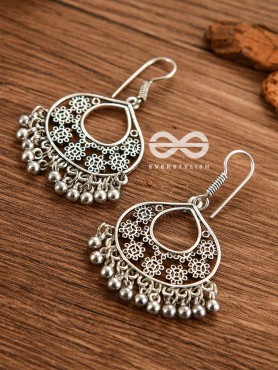The Floral Motif Droplets - Oxidised Boho Earrings