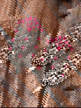 The Pretty Peacock Artwork - Oxidised Boho Earrings - Pink