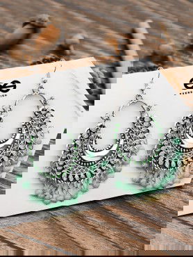 The Motif Moon - Oxidised Chandbali Earrings (Sea Green)