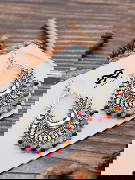 The Motif Moon - Oxidised Chandbali Earrings (Multi Color)